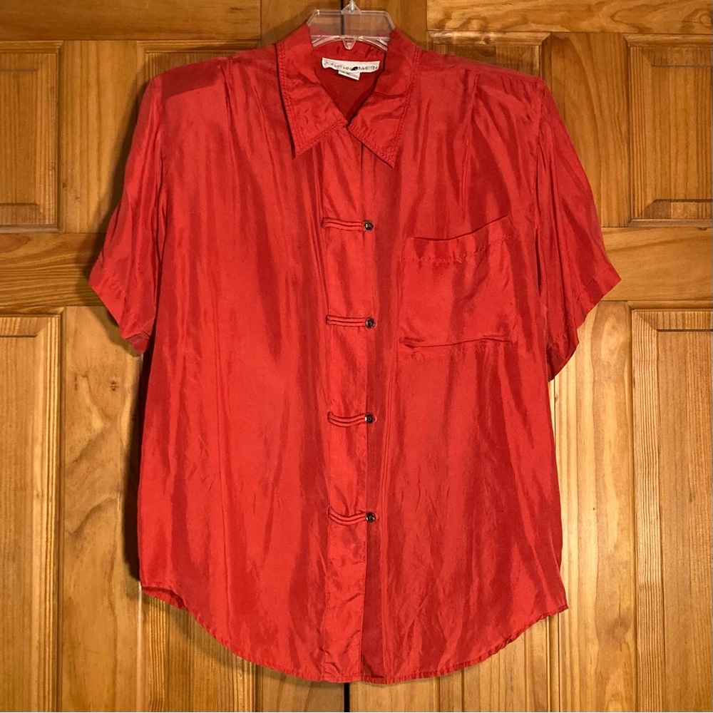 NWOT Jonathan Martin Vintage 80s Top Washable 100% Silk Blouse Red Size M Medium